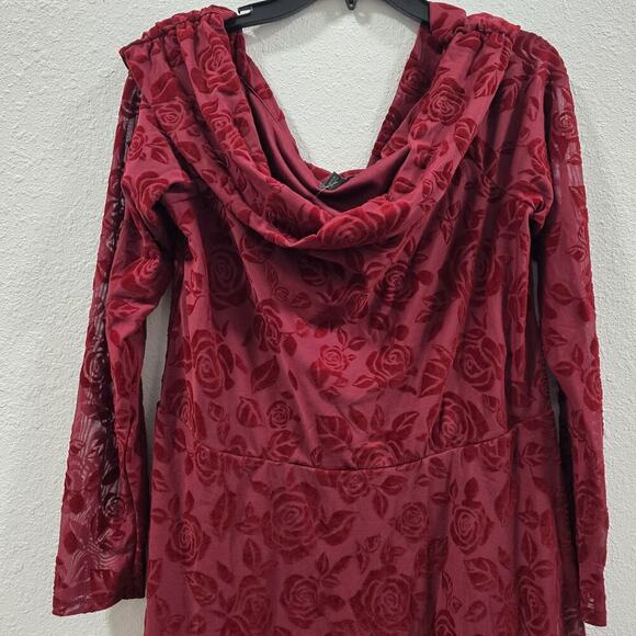Wild Fable Women's Off Shoulder Mini Dress XL Burgundy Floral Long Sleeve Party - Picture 5 of 6